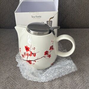Tea Forte Cream and Red Blossom Teapot